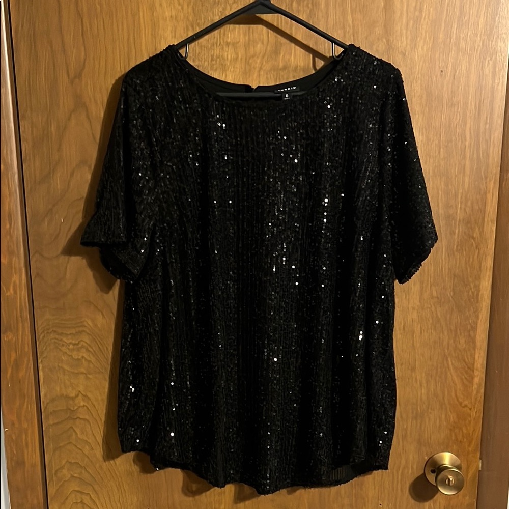 Torrid Black Sequin Short Sleeve Top